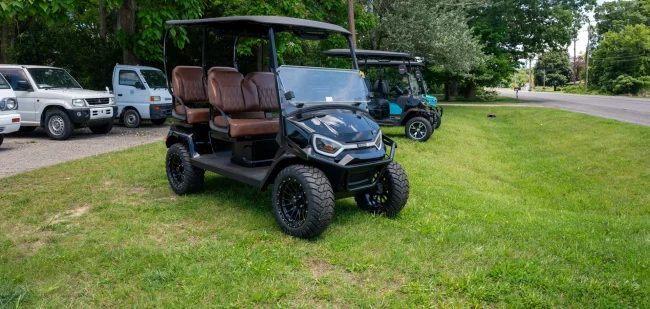 Golf Carts A Row of Four Seater Golf Carts